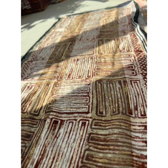 Vintage Casual Corner 100% Silk Twill Scarf Lightweight Brown Tribal Neck Wrap - Picture 3 of 6